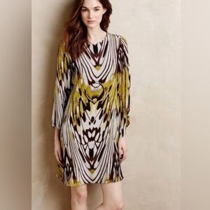 Anthropologie Leifsdottir Sarita Yellow and Brown Printed Swing Dress Size 4